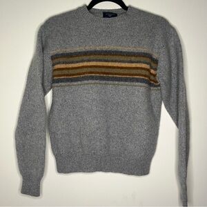 Dockers Soft 100% Lambswool Gray Crewneck Sweater with Brown Stripes